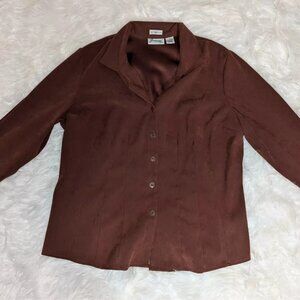 Joanna XL Womens Shirt Long Sleeve Snap Stretch Collared Dark Red Top